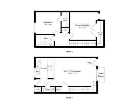 Floor plan for 2 beds, 1.5 baths, 926 sqft